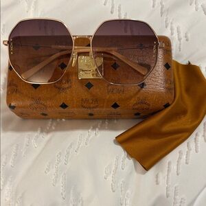 MCM Hexagonal Sunglasses in Brown and Gold